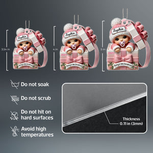Baby Inside Gift Box 3D Effect Personalized Acrylic Ornament, Lovely Keepsake to Celebrate Little Miracle, Christmas in July