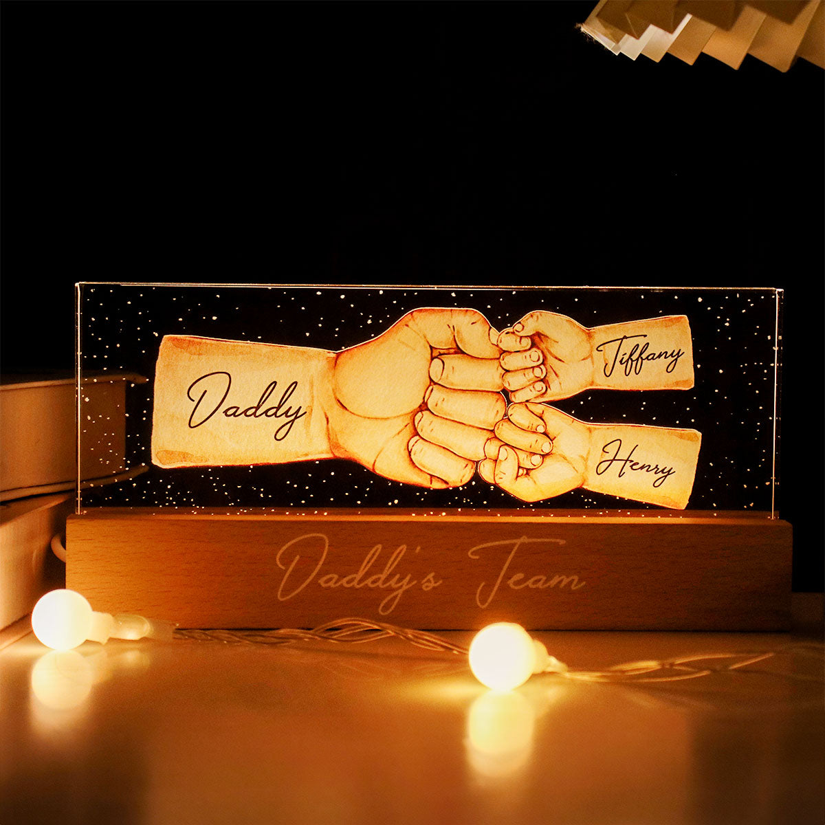 Daddy's Team Fist Bump Personalized Acrylic LED Night Light, Father's Day Gift For Dad, Gift For Husband, Gift For Grandpa