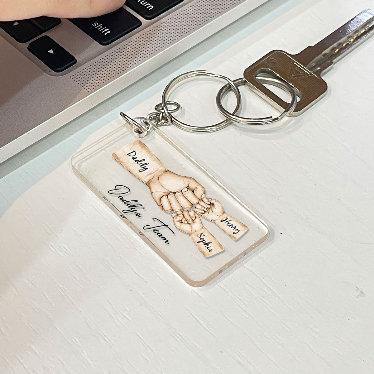 Daddy's Team Fist Bump Personalized Acrylic Keychain, Father's Day Gift For Dad, Gift for Husband, Gift for Grandpa