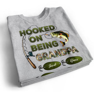 Hooked On Being Grandpa Papa Fishing Camouflage Personalized Shirt, Unique 2025 Father's Day Gift For Grandpa, Dad, Husband