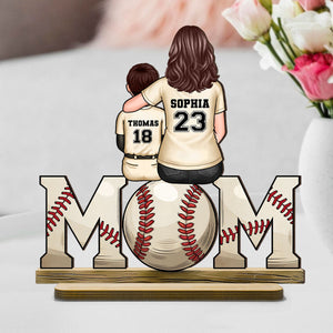 Baseball, Softball Mom And Kids Personalized Standing Wooden Plaque, Gift For Wife, Gift For Mom