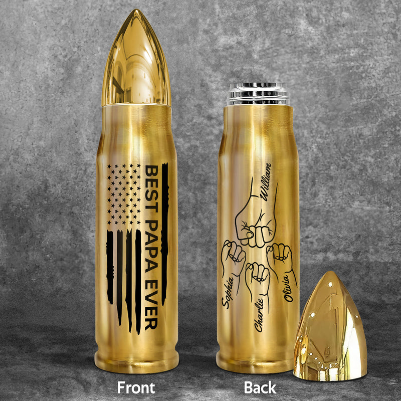 Best Dad Papa Grandpa Ever Fist Bump Outline Nation Flag Independence Day 4th Of July Gift For Husband Father Figures Personalized Bullet Tumbler