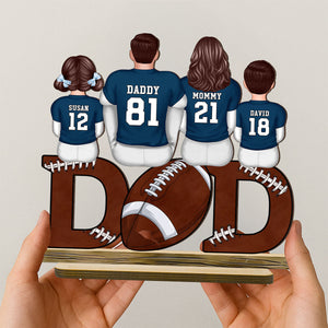 Football Dad And Kids Back View Personalized Standing Wooden Plaque, Father's Day Gift for Husband, Gift for Dad