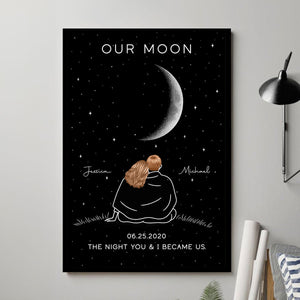 Couple Under Star Sky, Moon Phase Art Personalized Poster, Anniversary gift for him, for her