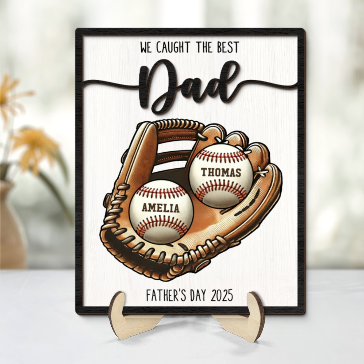 We Caught The Best Dad Baseball, Softball Personalized 2-Layer Wooden Plaque, Custom Kid's Name, Father’s Day Gift For Husband, Gift For Dad