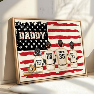 Baseball Dad And Kids Retro Nation Flag Personalized Poster, Father's Day Gift for Husband, Gift for Dad