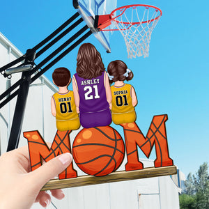 Basketball Mom And Kids Personalized Standing Wooden Plaque, Gift for Mom, Gift for Wife