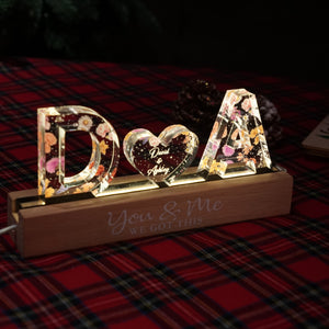 Couple Initials Floral Theme Personalized Acrylic Block LED Night Light, Heartfelt Gift For Her, For Wife