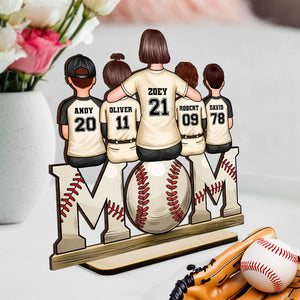 Baseball, Softball Mom And Kids Personalized Standing Wooden Plaque, Gift For Wife, Gift For Mom