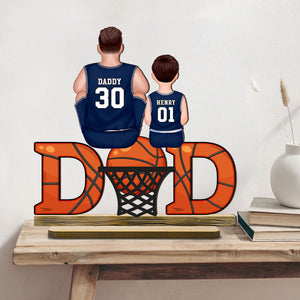 Basketball Dad & Kids Personalized 2-Layer Standing Wooden Plaque, Father’s Day Gift for Dads, Gift for Husband
