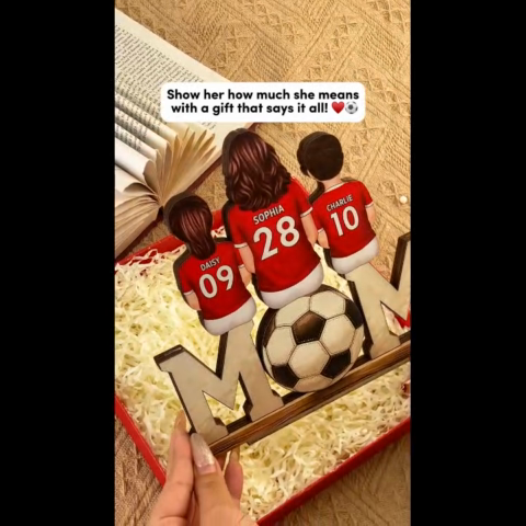 Soccer Mom And Kids Personalized Standing Wooden Plaque, Gift for Mom, Gift for Wife