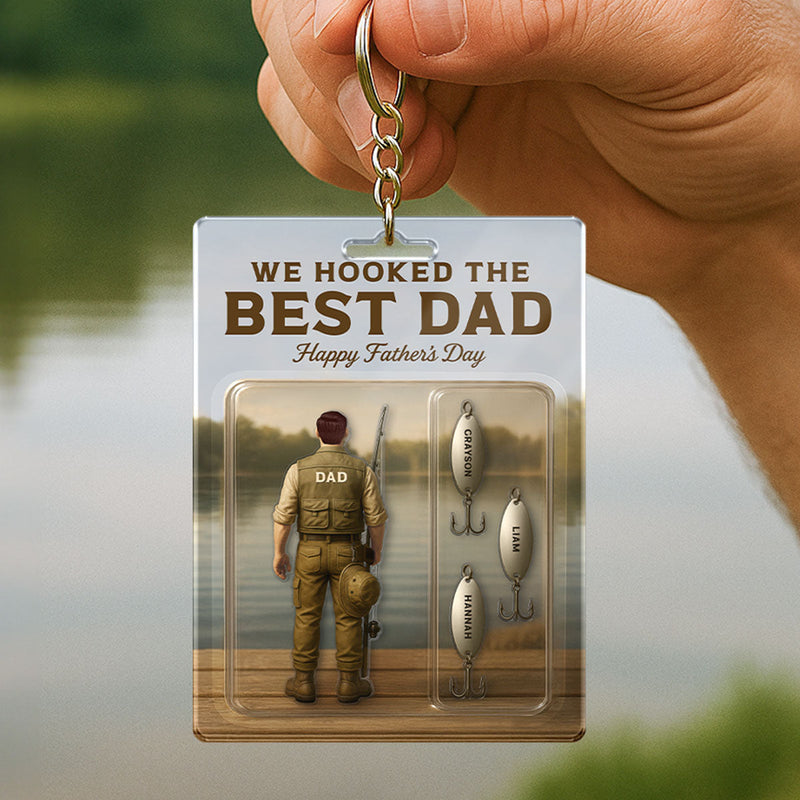 We Hooked The Best Dad Grandpa Fishing With Kids' Names Custom Figure Personalized Keychain, Perfect Father's Day Gift For Fishing Dad, For Husband, For Grandpa