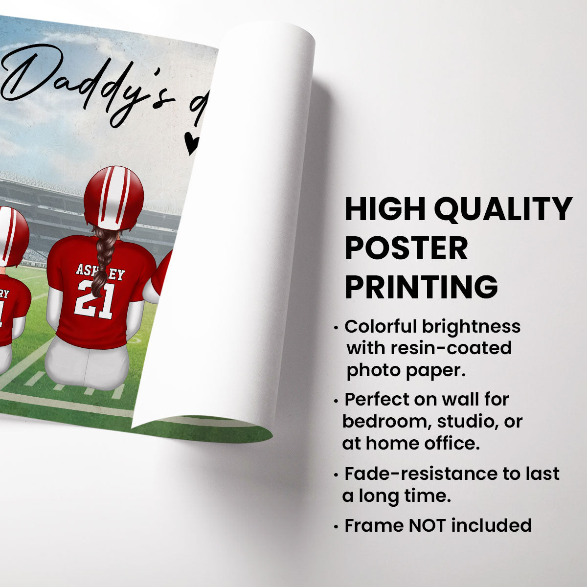 Daddy's Team Football Family Sitting Back View Personalized Poster, Father's Day Gift