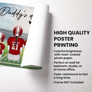 Daddy's Team Football Family Sitting Back View Personalized Poster, Father's Day Gift