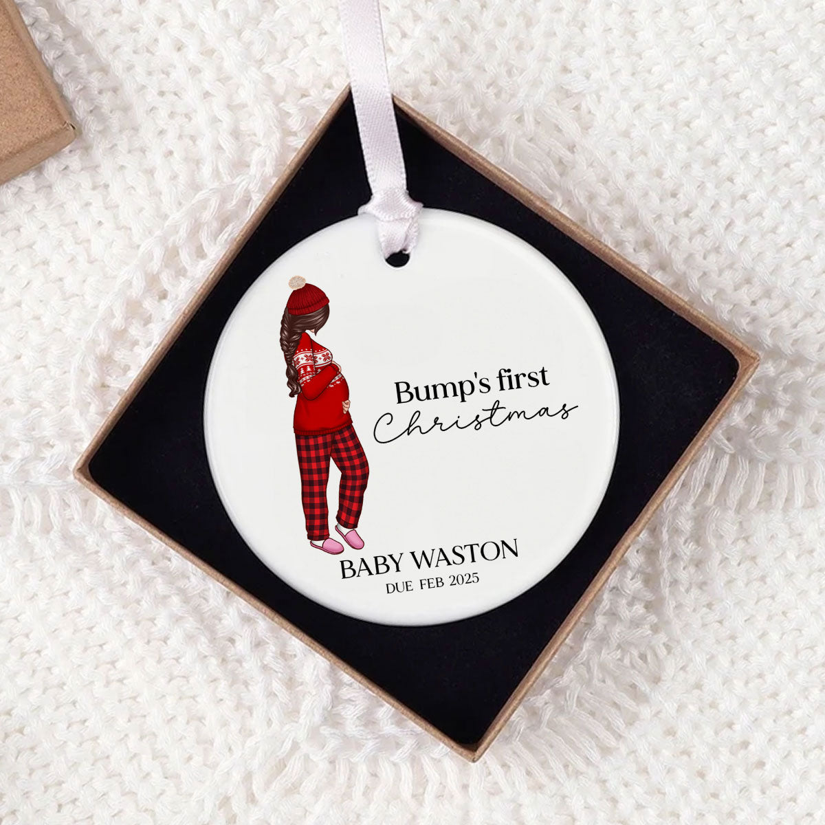 Pregnant Mom Baby Bump's First 2025 Ornament, Personalized Gifts Family, Pregnant Ornament