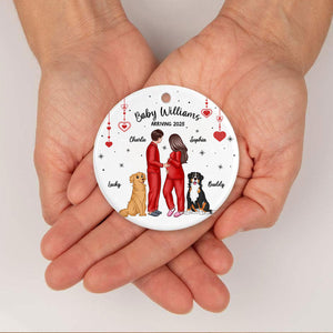 Personalized Pregnancy Ornament, Expecting Family Personalized Circle Ceramic Ornament, New Mom Gift, Expecting Parent Gift