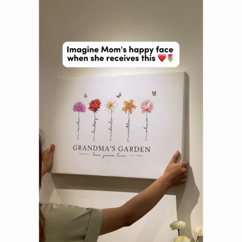 Grandma‘s Garden Love Grows Here Beautiful Birth Month Flower Gift For Grandma Mom Personalized Canvas