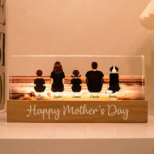 Family Sitting Back View Retro Vintage Beach Landscape Acrylic LED Night Light, Gift for Mom, Gift for Grandma, Gift for Wife