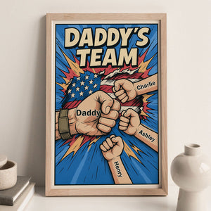 Daddy's Team Fist Bump Comic-Style Action Personalized Poster, Father's Day Gift for Dad