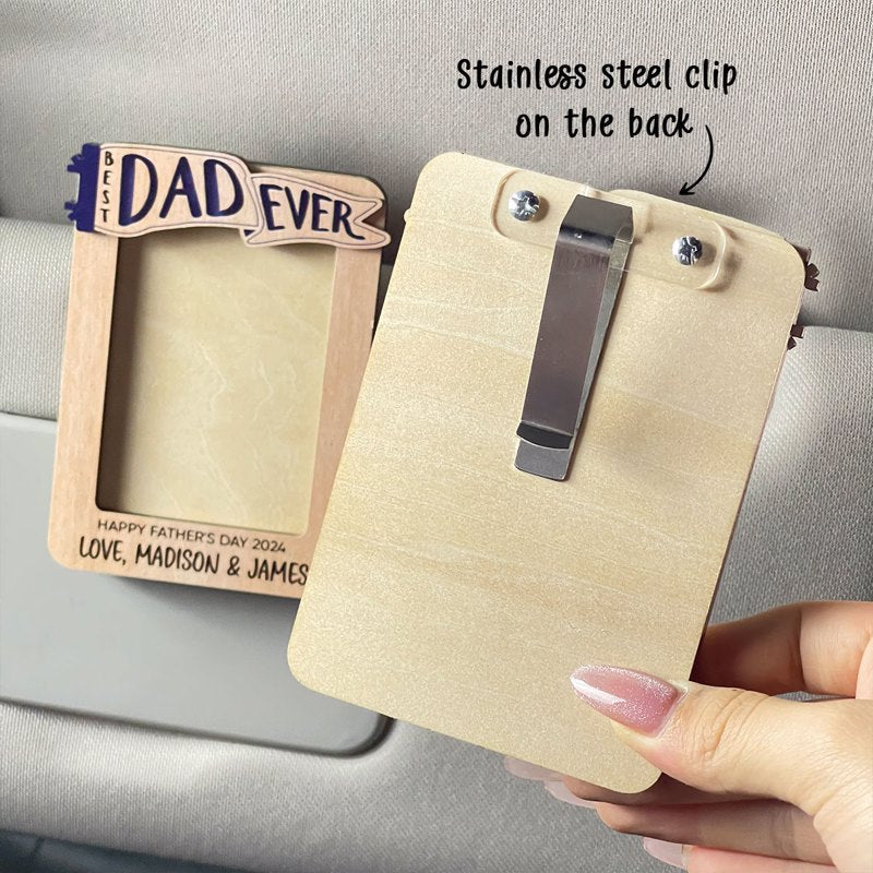 Gift for Dad Grandpa Personalized Picture Frame, Custom Photo Car Visor Clip