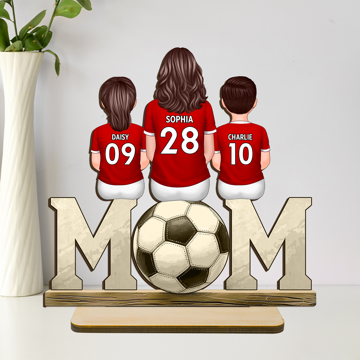 Soccer Mom And Kids Personalized Standing Wooden Plaque, Gift for Mom, Gift for Wife