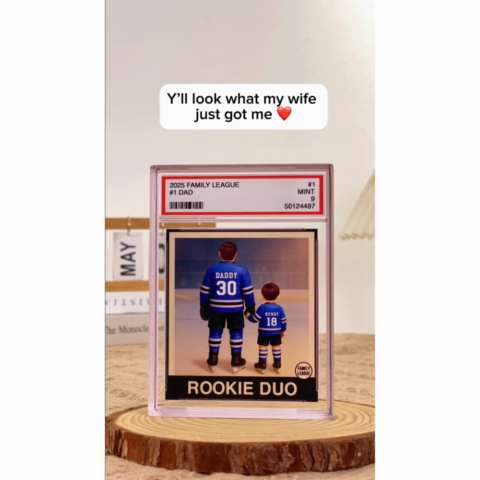 Hockey No. 1 Dad Man & Kids Trading Card Style Personalized Acrylic Block Plaque