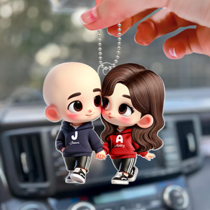 3D Effect Cute Cartoon Couple Holding Hands Personalized Acrylic Car Hanger, Anniversary &  Gift for him, Gift for her