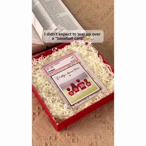 Baseball No. 1 Dad Man & Kids Sitting Trading Card Style Personalized Acrylic Block Plaque
