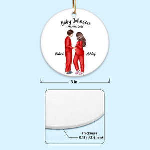Personalized Pregnancy Ornament, Expecting Family Personalized Circle Ceramic Ornament, New Mom Gift, Expecting Parent Gift