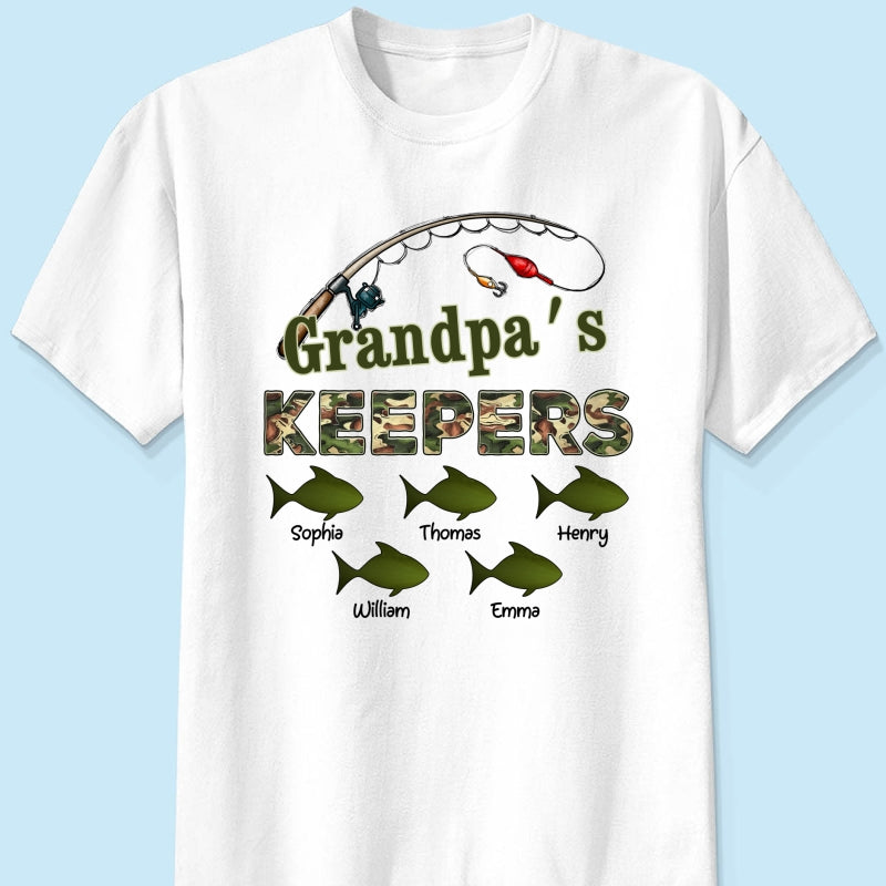 Grandpa‘s Keepers Camouflage Pattern Fishing Personalized Shirt, Unique 2025 Father's Day Gift For Grandpa, Dad
