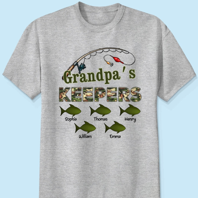Grandpa‘s Keepers Camouflage Pattern Fishing Personalized Shirt, Unique 2025 Father's Day Gift For Grandpa, Dad