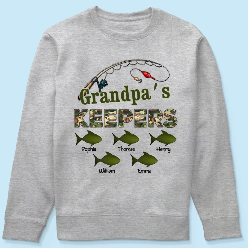 Grandpa‘s Keepers Camouflage Pattern Fishing Personalized Shirt, Unique 2025 Father's Day Gift For Grandpa, Dad