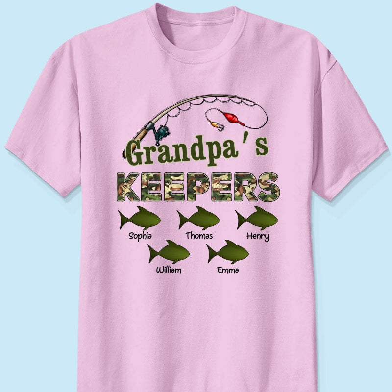 Grandpa‘s Keepers Camouflage Pattern Fishing Personalized Shirt, Unique 2025 Father's Day Gift For Grandpa, Dad