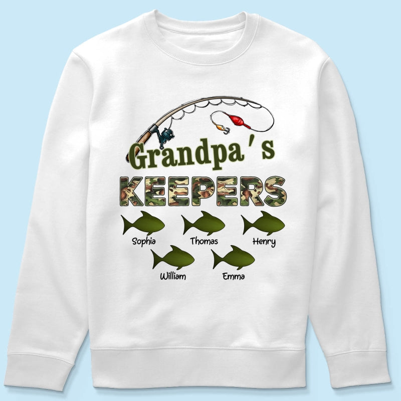 Grandpa‘s Keepers Camouflage Pattern Fishing Personalized Shirt, Unique 2025 Father's Day Gift For Grandpa, Dad