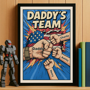 Daddy's Team Fist Bump Comic-Style Action Personalized Poster, Father's Day Gift for Dad