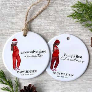 Pregnant Mom Baby Bump's First 2025 Ornament, Personalized Gifts Family, Pregnant Ornament