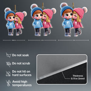 3D Effect Cute Cartoon Couple Walking Personalized Car Ornament, Perfect Gift for him, Gift for her