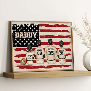 Baseball Dad And Kids Retro Nation Flag Personalized Poster, Father's Day Gift for Husband, Gift for Dad