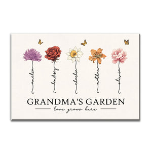 Grandma‘s Garden Love Grows Here Beautiful Birth Month Flower Gift For Grandma Mom Personalized Canvas
