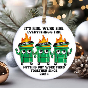 Putting Out Work Fires Together Work Bestie Dumpster Fire Funny Gift For Colleagues Personalized Ceramic Ornament