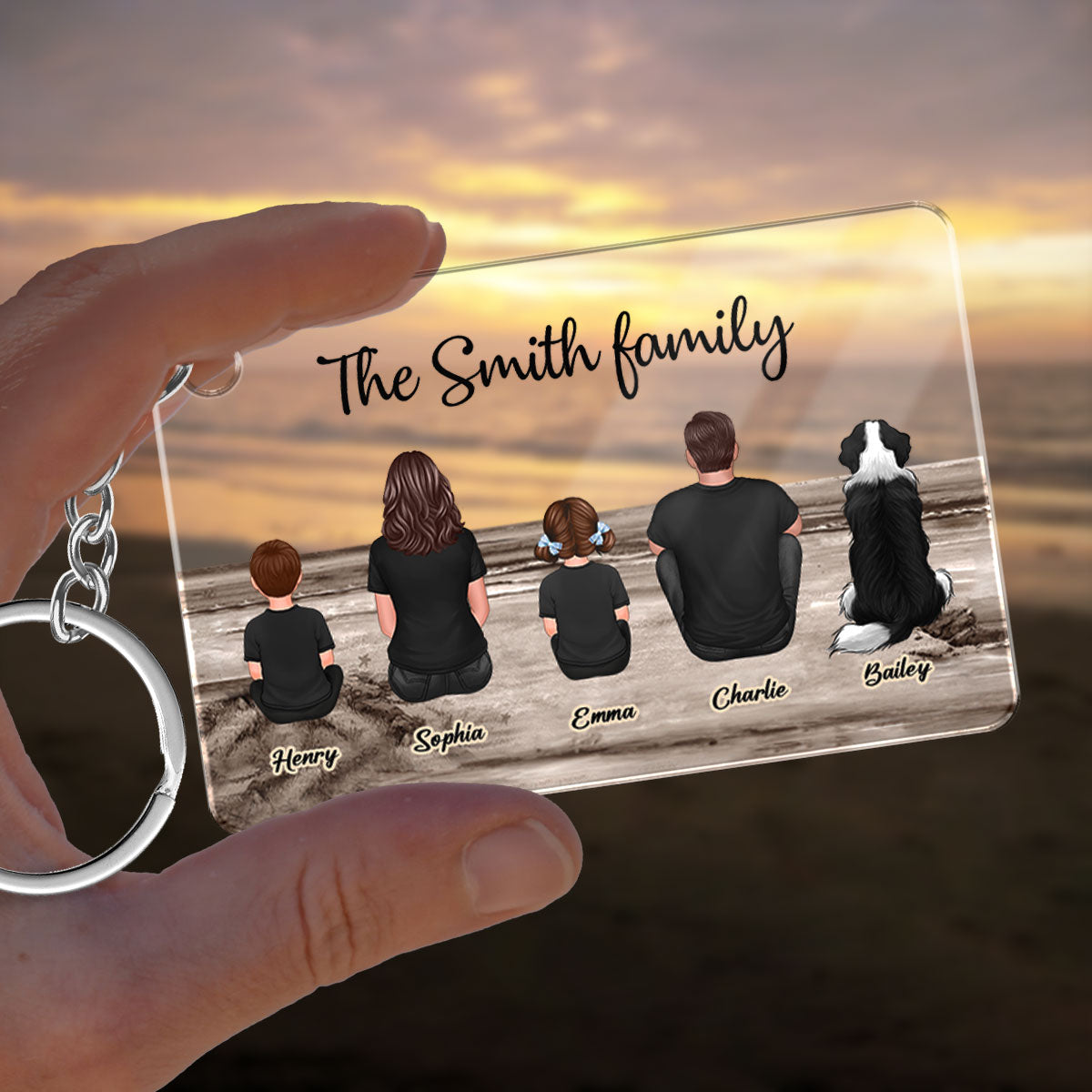 Family Sitting Vintage Background Personalized Acrylic Keychain, Gift For Family