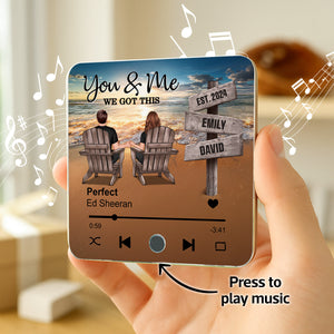 Romantic Beach Landscape Couple Sitting Holding Hands Sign Posts Personalized Music Fridge Magnet, Heartfelt 2025  Gift For Couple, For Him, For Her, Boyfriend, Girlfriend, Husband, Wife
