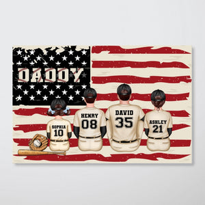 Baseball Dad And Kids Retro Nation Flag Personalized Poster, Father's Day Gift for Husband, Gift for Dad