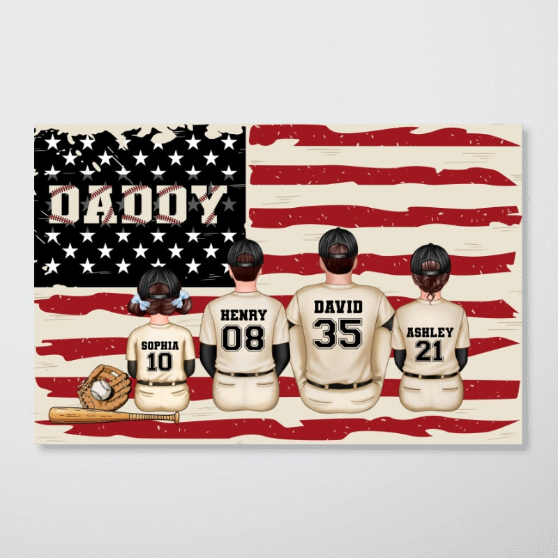Baseball Dad And Kids Retro Nation Flag Personalized Poster, Father's Day Gift for Husband, Gift for Dad