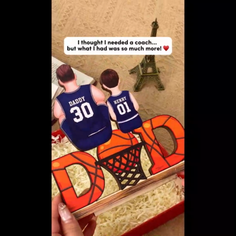 Basketball Dad & Kids Personalized 2-Layer Standing Wooden Plaque, Father’s Day Gift for Dads, Gift for Husband