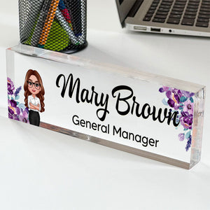 Daisy Flowers Woman Man Office Personalized Acrylic Desk Name Plate, Office Desk Decor, Gift For Colleagues, Coworkers, Boss