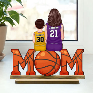 Basketball Mom And Kids Personalized Standing Wooden Plaque, Gift for Mom, Gift for Wife