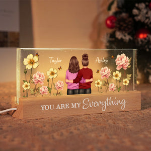 Couple Birth Month Flower Personalized Acrylic Block LED Night Light, Heartfelt 2025  Gift For Him, For Her, Boyfriend, Girlfriend, Husband, Wife