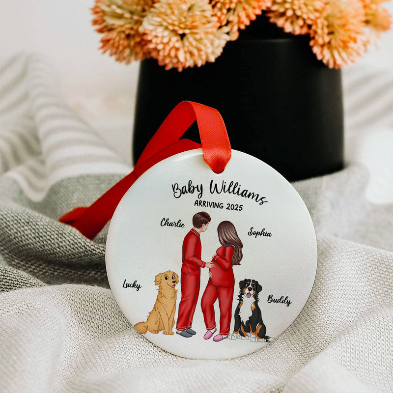 Personalized Pregnancy Ornament, Expecting Family Personalized Circle Ceramic Ornament, New Mom Gift, Expecting Parent Gift
