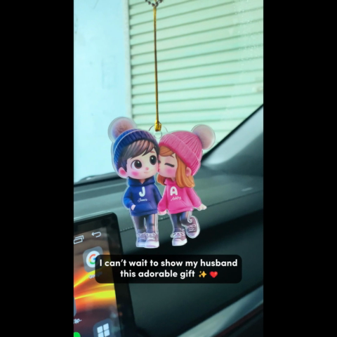 3D Effect Cute Cartoon Couple Walking Personalized Car Ornament, Perfect Gift for him, Gift for her